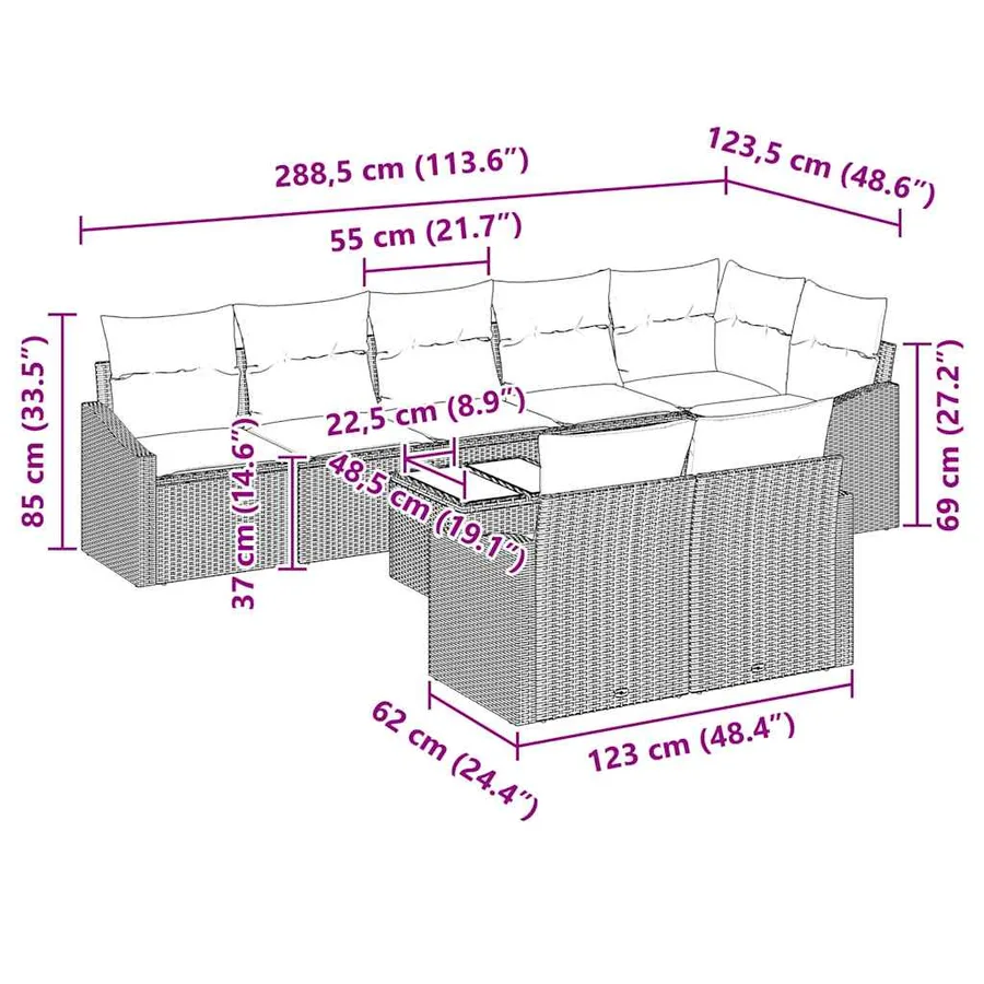 Ensemble de canapé de jardin 9 pcs Gris clair polyrotin - 13