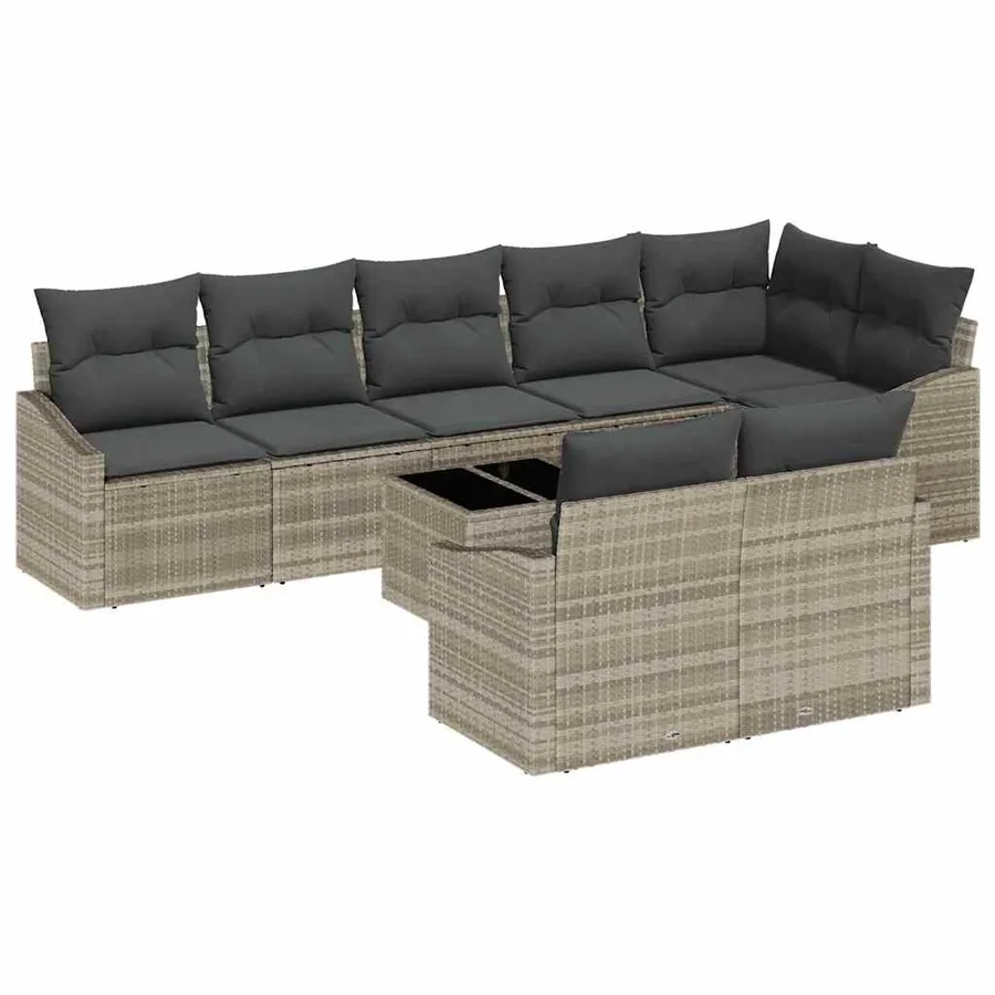 Ensemble de canapé de jardin 9 pcs Gris clair polyrotin - 2