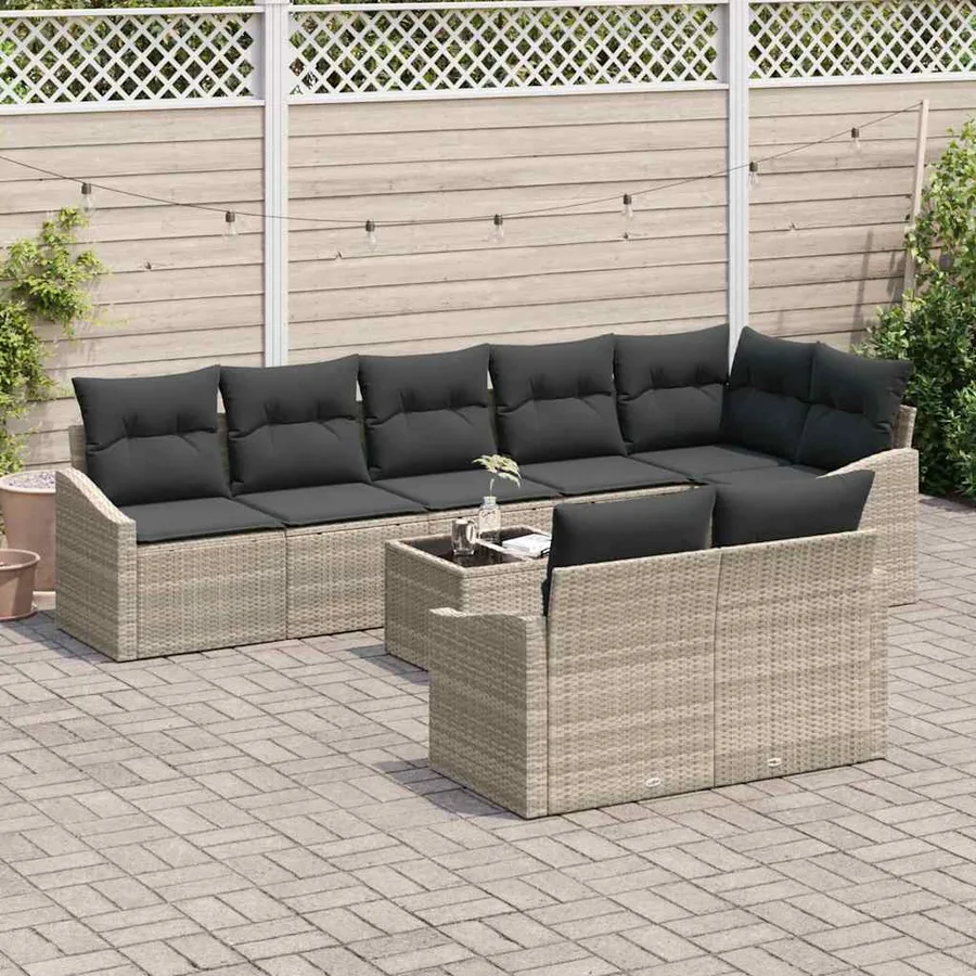 Ensemble de canapé de jardin 9 pcs Gris clair polyrotin - 3
