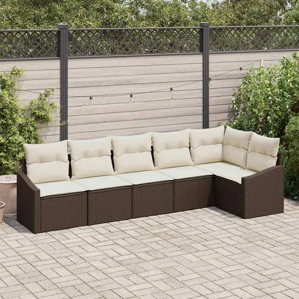 Ensemble de canapé de jardin 6 pcs Marron et blanc polyrotin