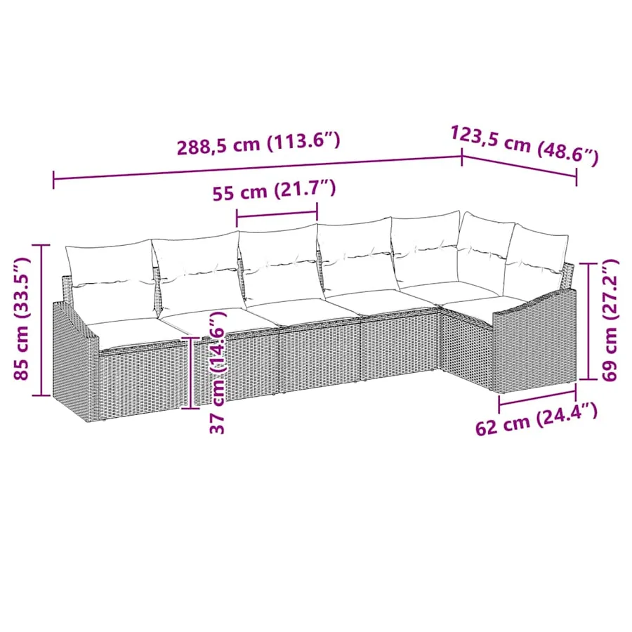 Ensemble de canapé de jardin 6 pcs Marron et blanc polyrotin - 12