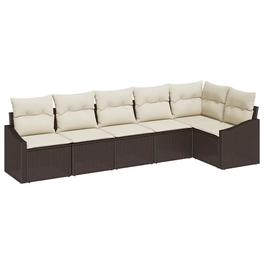 Ensemble de canapé de jardin 6 pcs Marron et blanc polyrotin - 2
