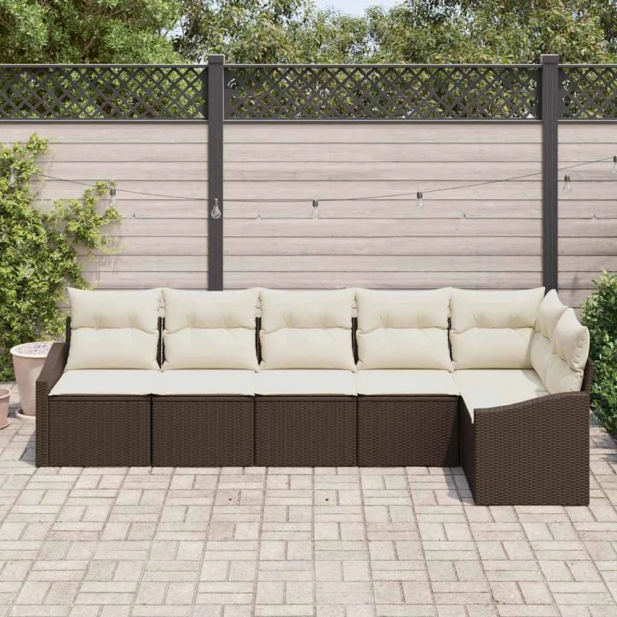 Ensemble de canapé de jardin 6 pcs Marron et blanc polyrotin - 3
