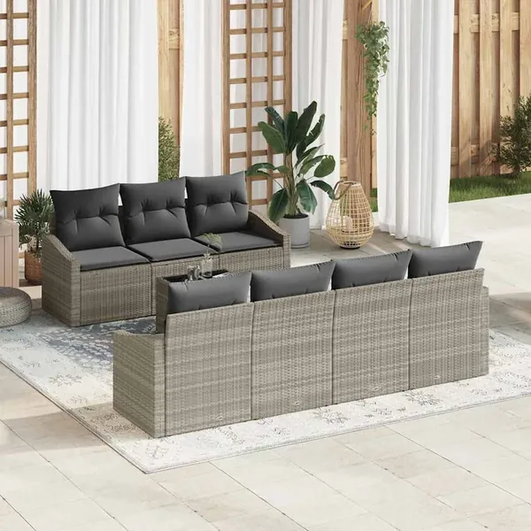 Ensemble de Canapés 8 pcs Gris clair et gris foncé polyrotin