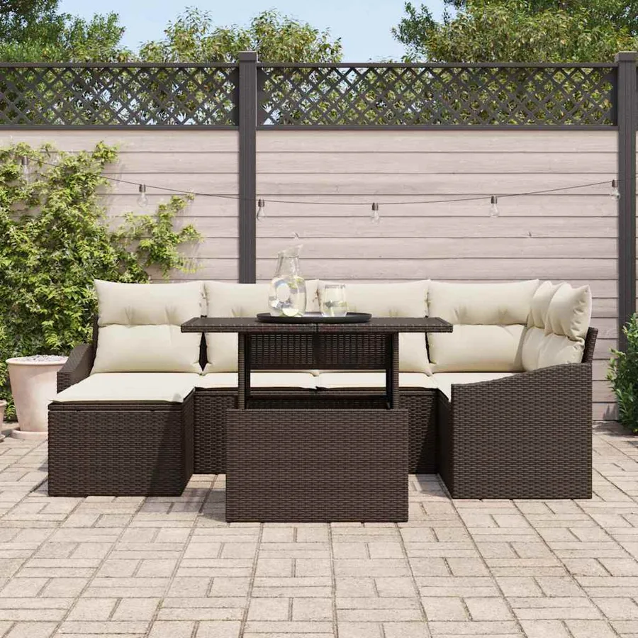 Ensemble de canapé de jardin avec coussin 7 pcs Marron et Crème - 3