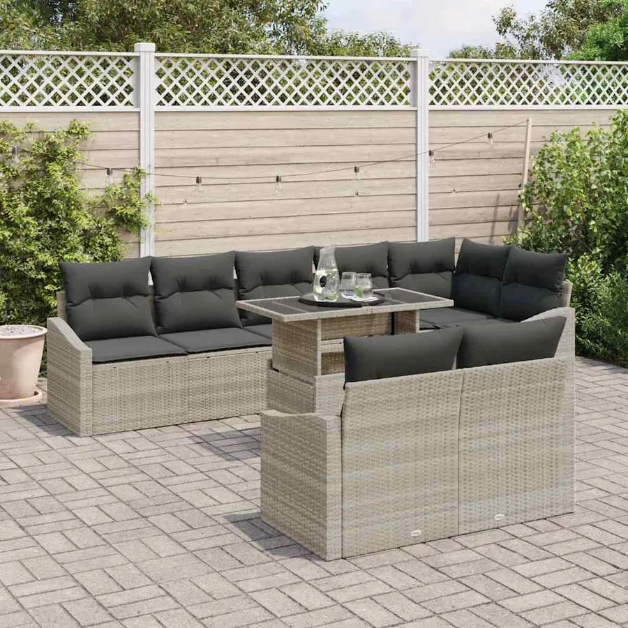 Ensemble de canapé de jardin 9 pcs Gris clair et gris foncé - 3
