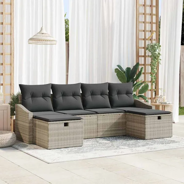 Ensemble de Canapés avec coussin 6 pcs polyrotin
