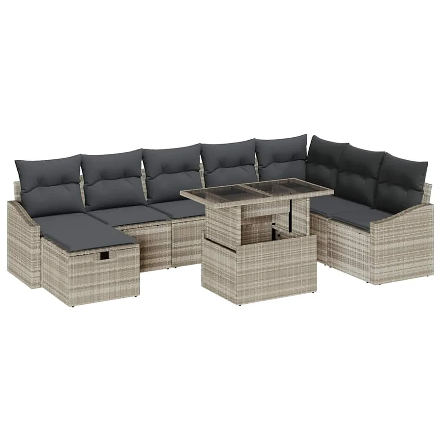 Ensemble de canapé de jardin 9 pcs Gris clair polyrotin - 2