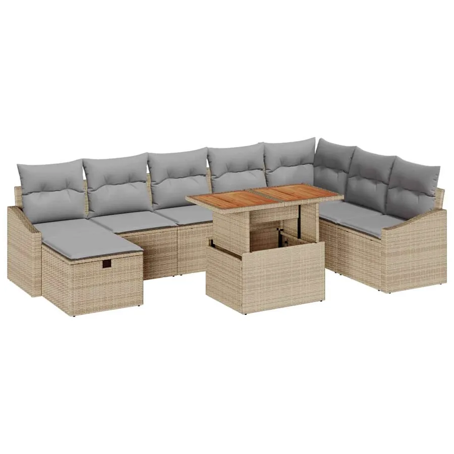 Ensemble de canapé de jardin 9 pcs Beige polyrotin - 2