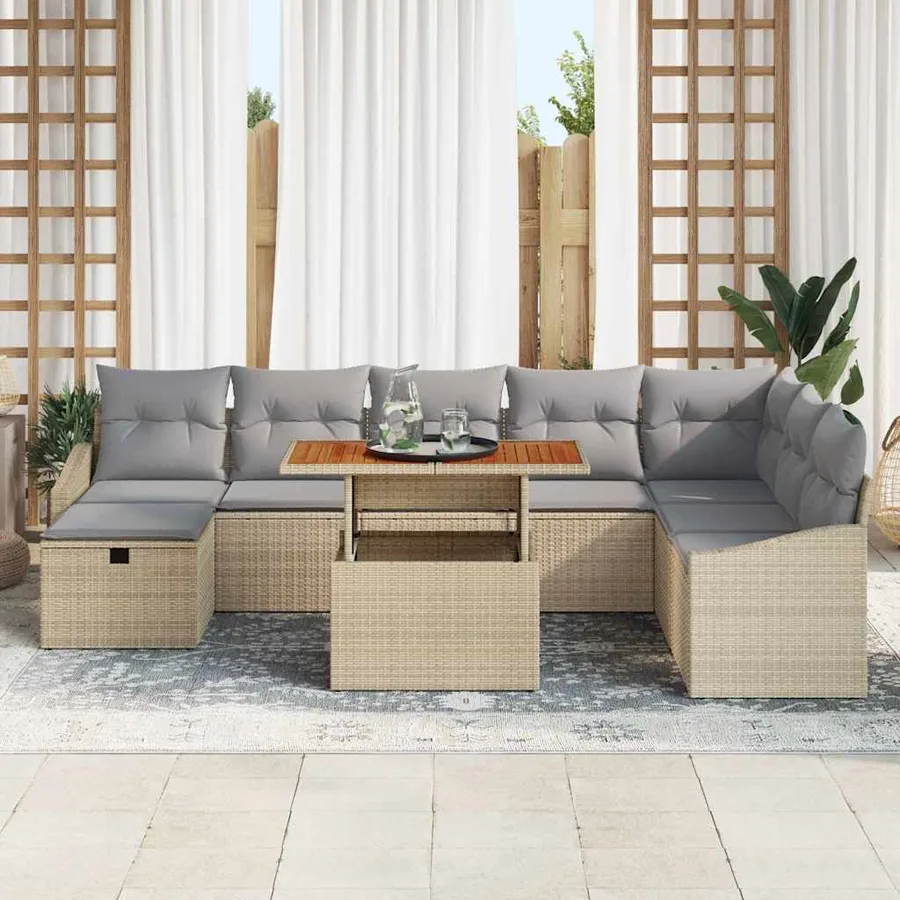 Ensemble de canapé de jardin 9 pcs Beige polyrotin - 3