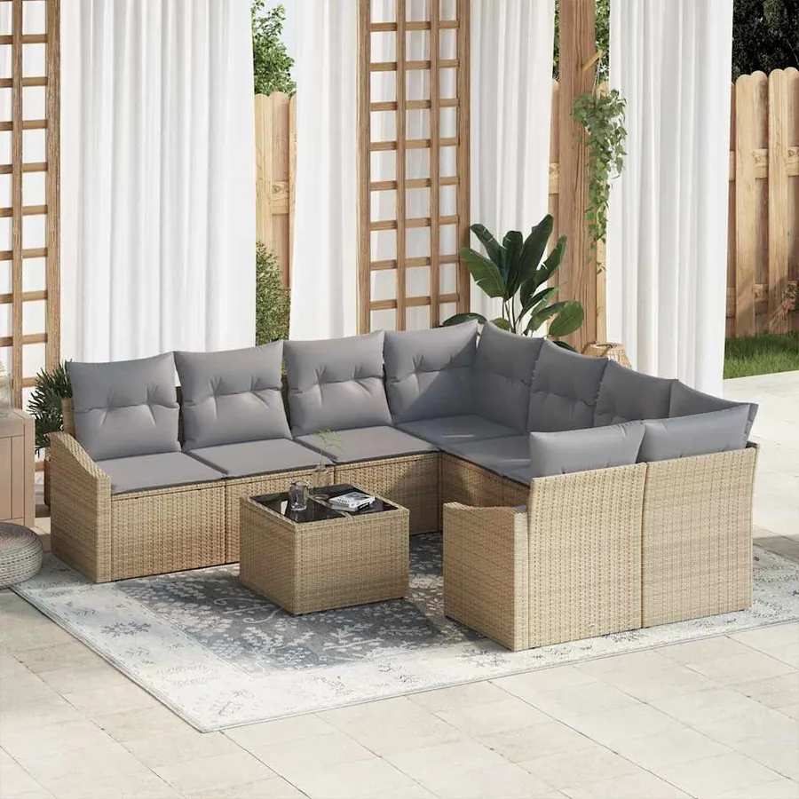 Ensemble de Canapés avec coussin 9 pcs Beige et gris polyrotin