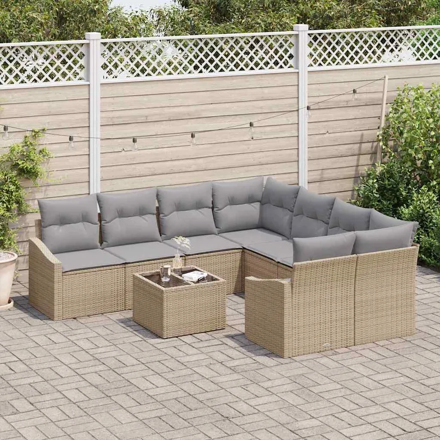 Ensemble de Canapés avec coussin 9 pcs Beige et gris polyrotin - 3