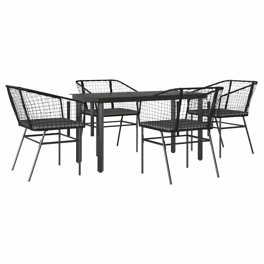Ensemble à manger de jardin et coussins 5 pcs noir rotin verre - 2
