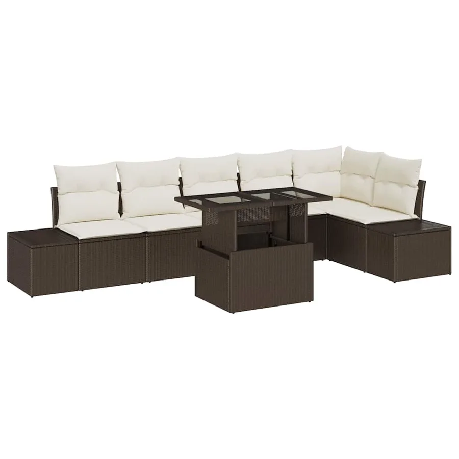 Ensemble de canapé de jardin avec coussin 7 pcs Marron et crème - 2