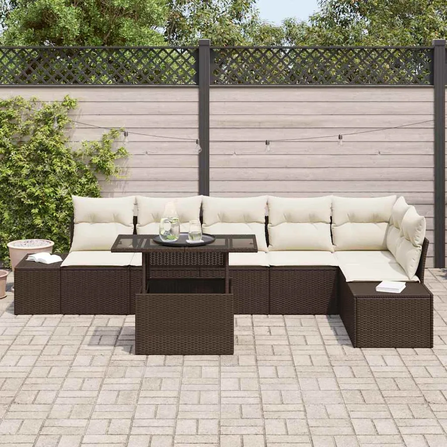 Ensemble de canapé de jardin avec coussin 7 pcs Marron et crème - 3