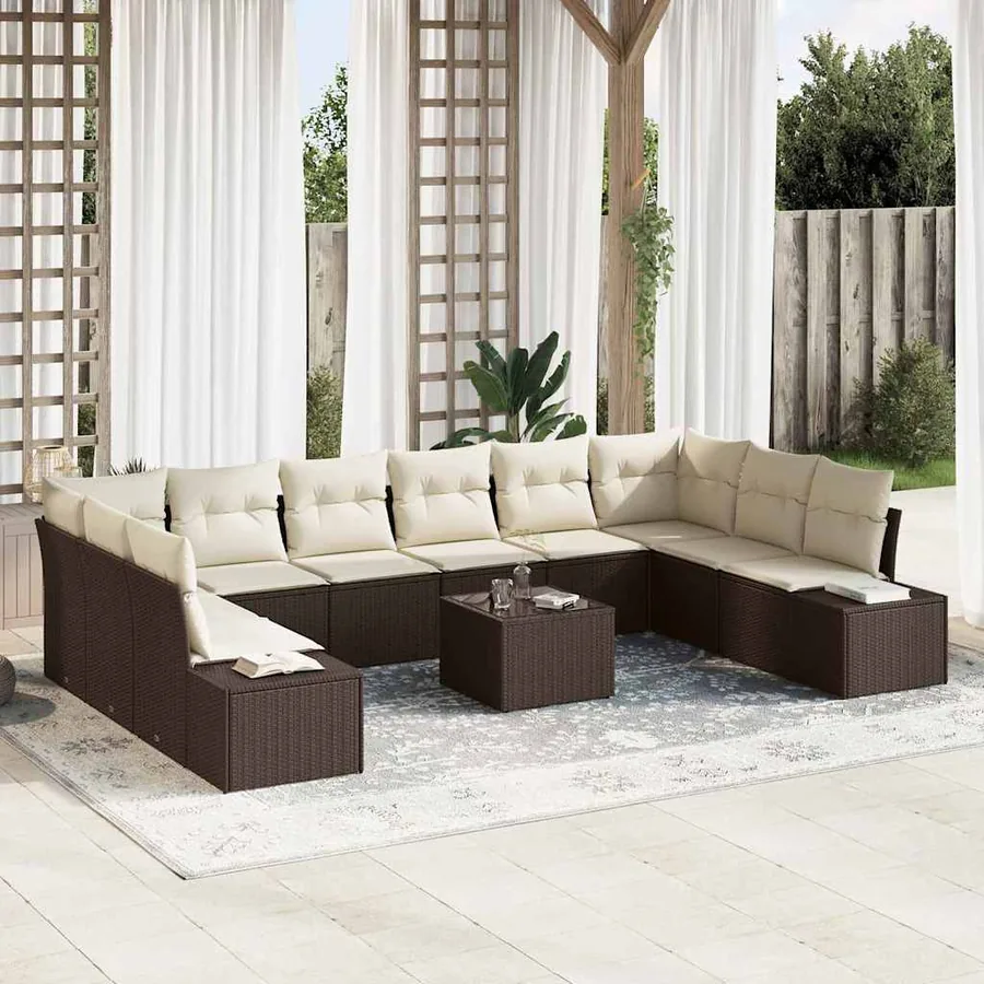 Ensemble de canapé de jardin 11 pcs Marron polyrotin