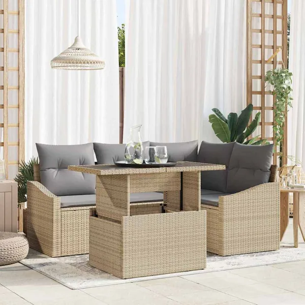 Ensemble de canapé de jardin Réglable 5 pcs Beige et Gris clair