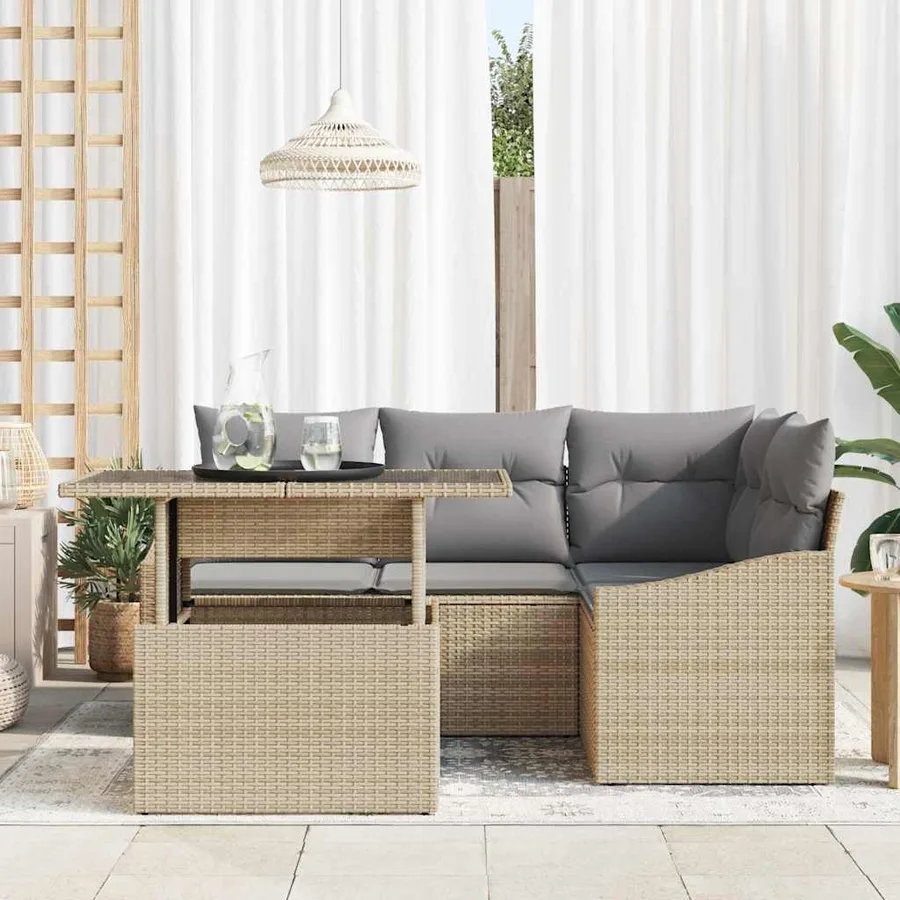 Ensemble de canapé de jardin Réglable 5 pcs Beige et Gris clair - 3