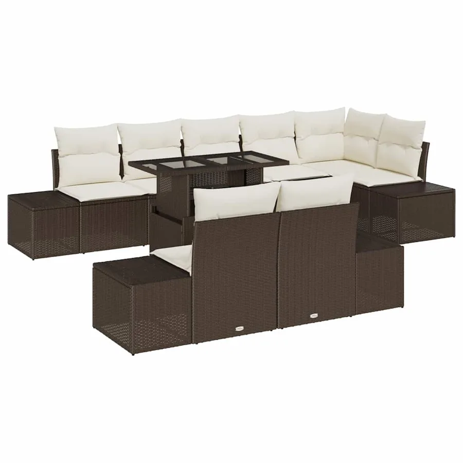 Ensemble de canapé de jardin 9 pcs Marron et Crème polyrotin - 2