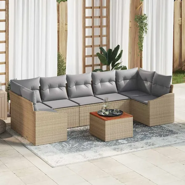 Ensemble de canapé de jardin 8 pcs Beige et Gris clair