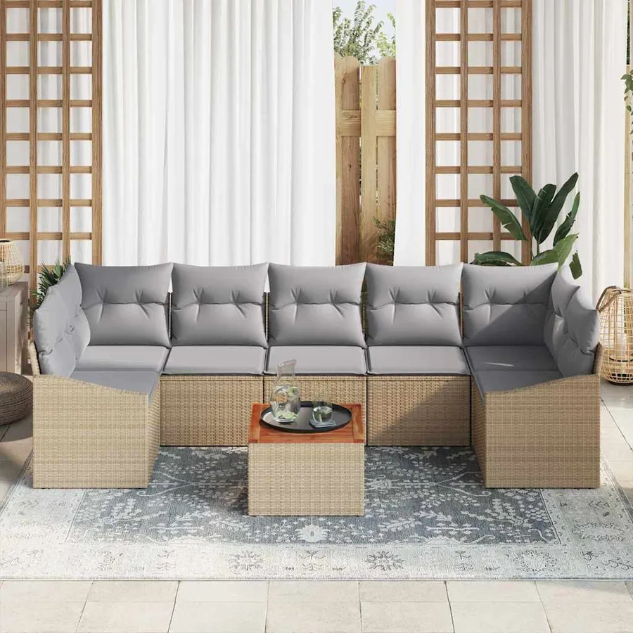 Ensemble de canapé de jardin 8 pcs Beige et Gris clair - 3