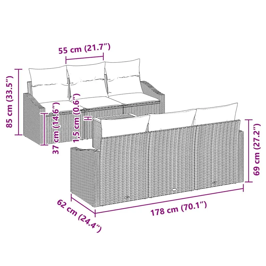 Ensemble de canapé de jardin 7 pcs Beige et Gris clair - 11