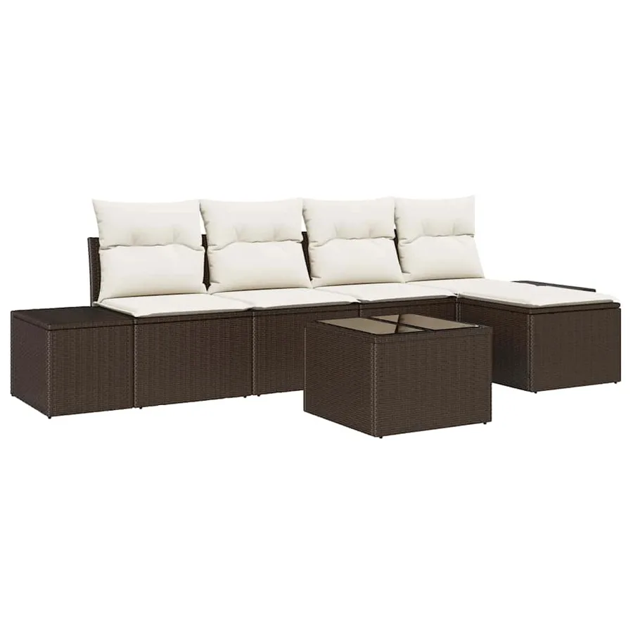 Ensemble de canapé de jardin 6 pcs Marron polyrotin - 2