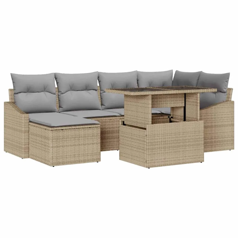 Ensemble de canapé de jardin 7 pcs Beige et Gris clair - 2