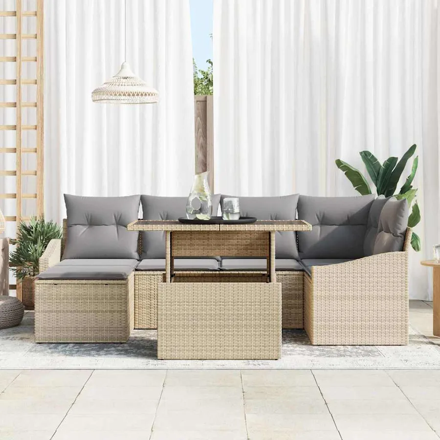 Ensemble de canapé de jardin 7 pcs Beige et Gris clair - 3