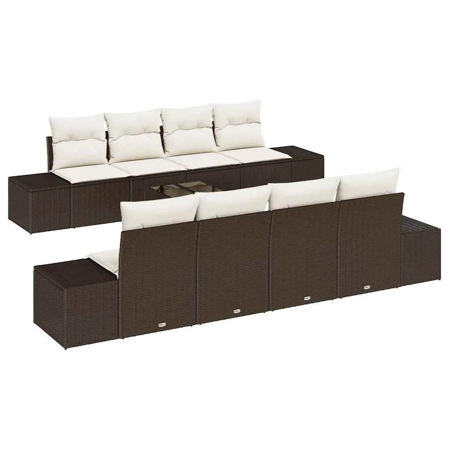 Ensemble de canapé de jardin 7 pcs Marron et crème polyrotin - 2