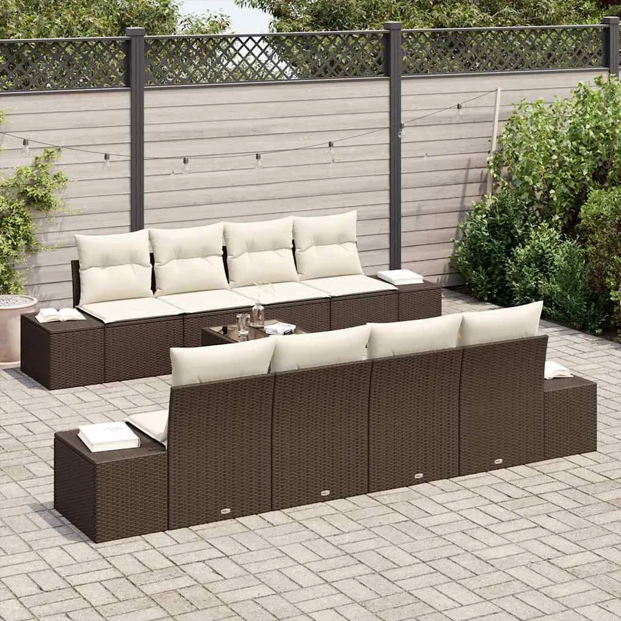 Ensemble de canapé de jardin 7 pcs Marron et crème polyrotin - 3