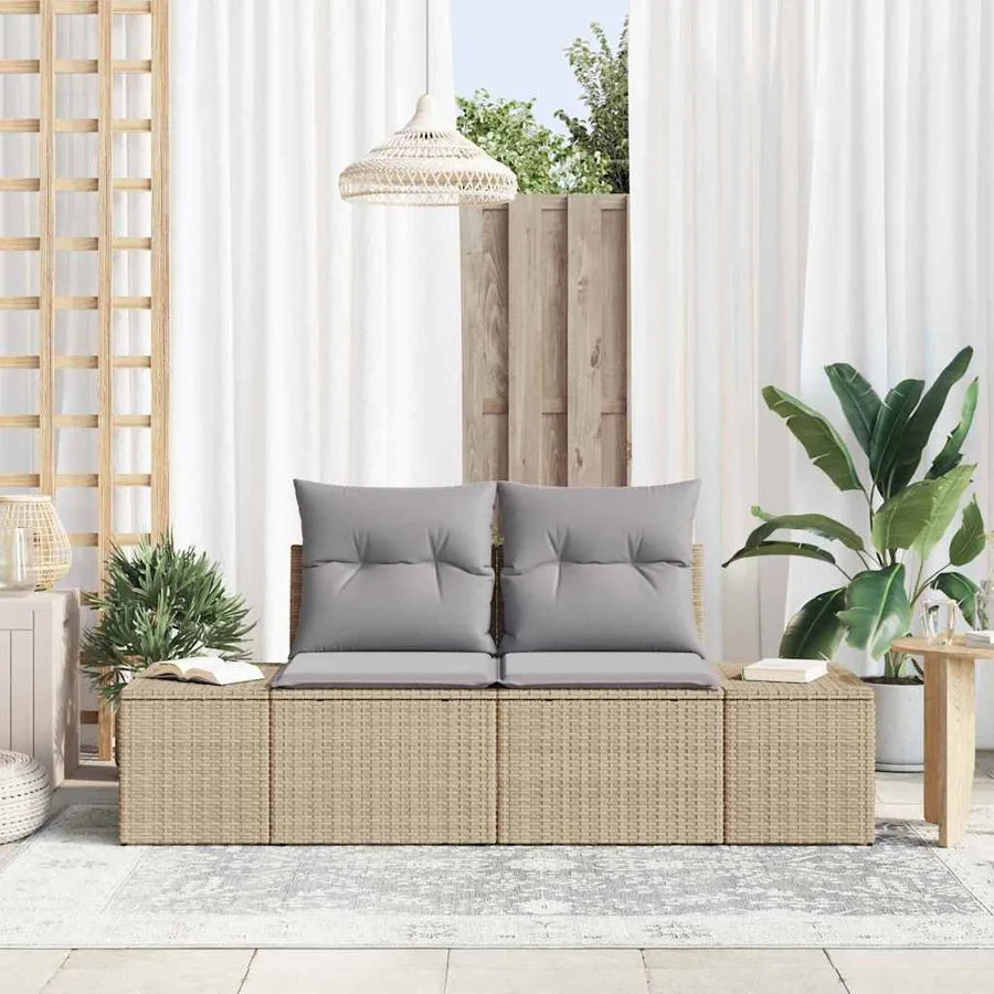Canapé de jardin avec coussin Beige 184 x 62 x 69 cm polyrotin - 3
