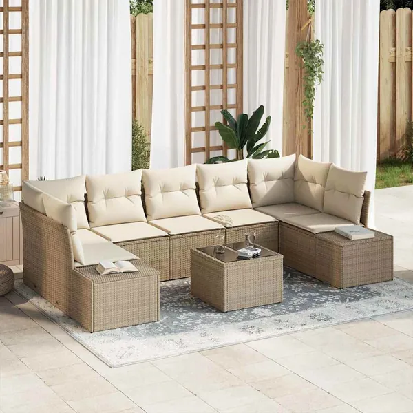 Ensemble de canapé de jardin avec coussin 8 pcs Beige polyrotin