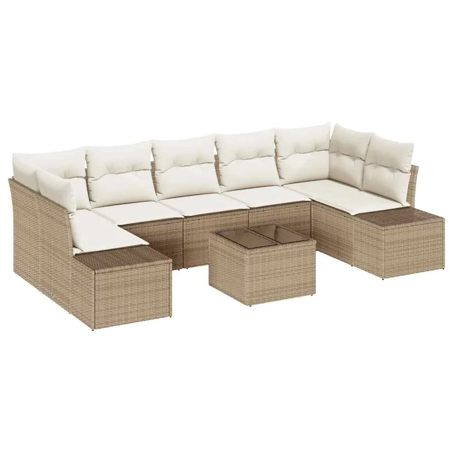 Ensemble de canapé de jardin avec coussin 8 pcs Beige polyrotin - 2