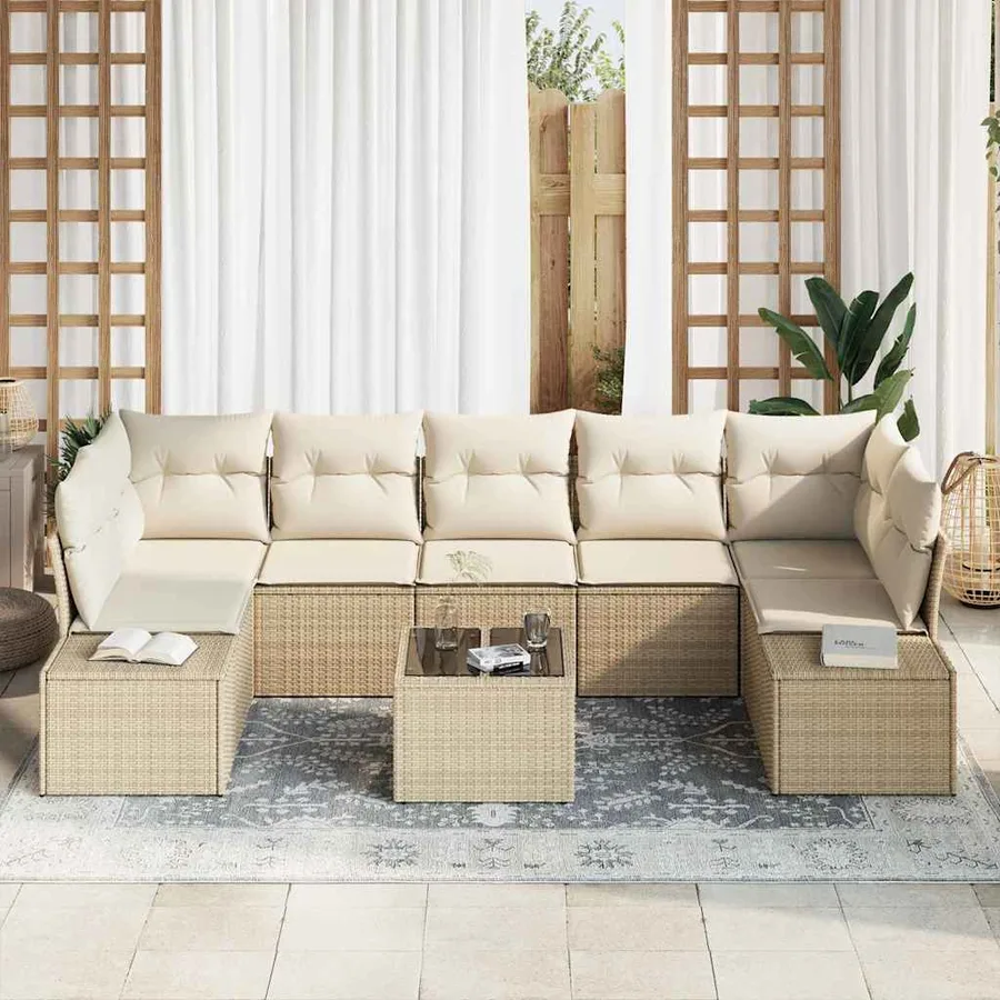 Ensemble de canapé de jardin avec coussin 8 pcs Beige polyrotin - 3