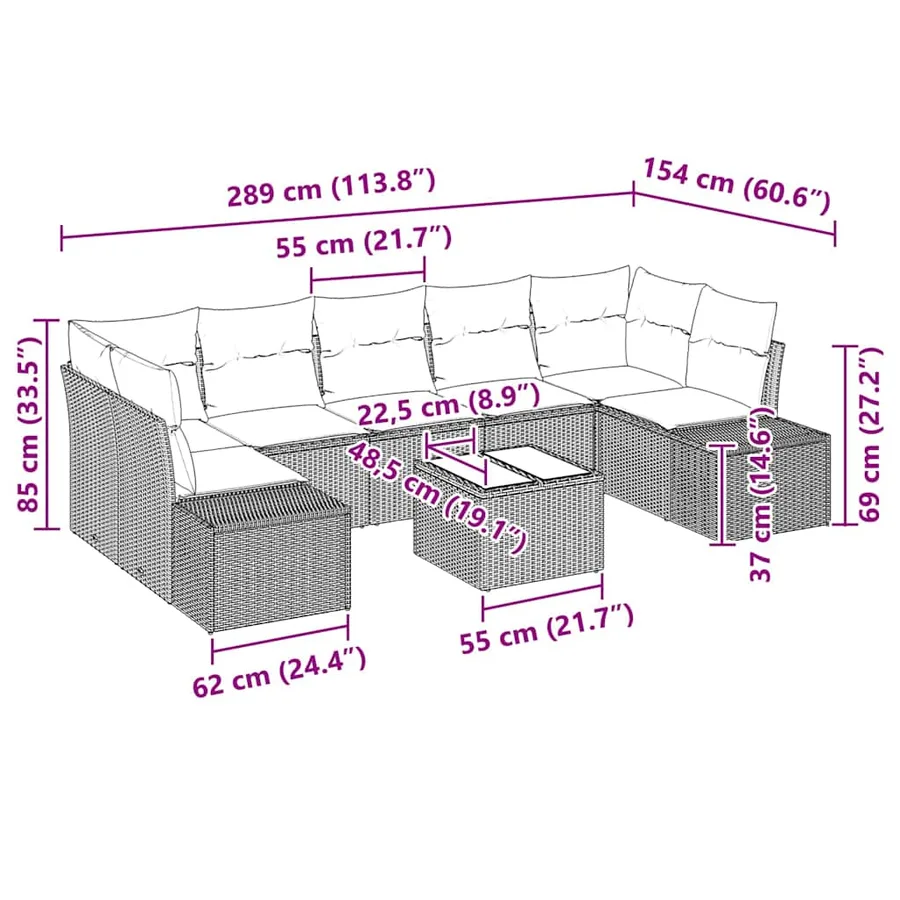 Ensemble de canapé de jardin avec coussin 8 pcs Beige polyrotin - 9