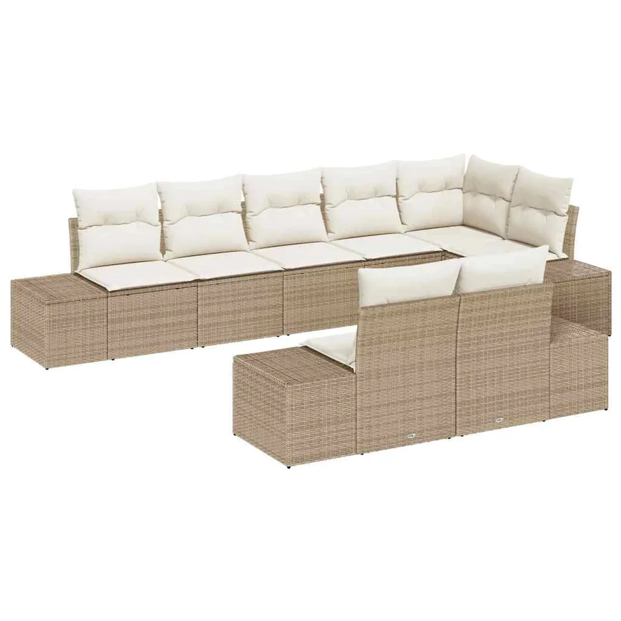 Ensemble de canapé de jardin 8 pcs Beige et crème polyrotin - 2