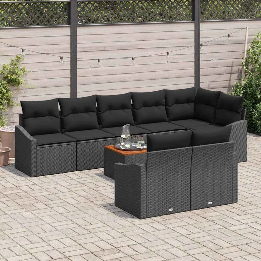 Ensemble de canapé de jardin avec coussin 9 pcs Noir polyrotin - 3