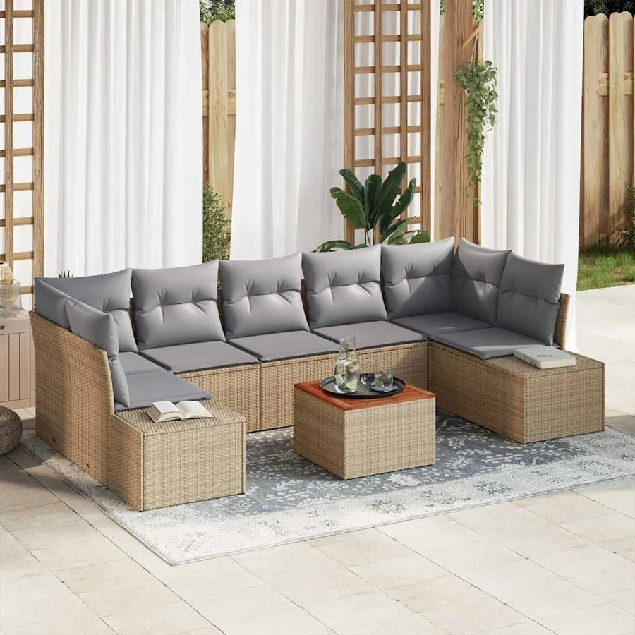 Ensemble de canapé de jardin avec coussin 8 pcs Beige polyrotin