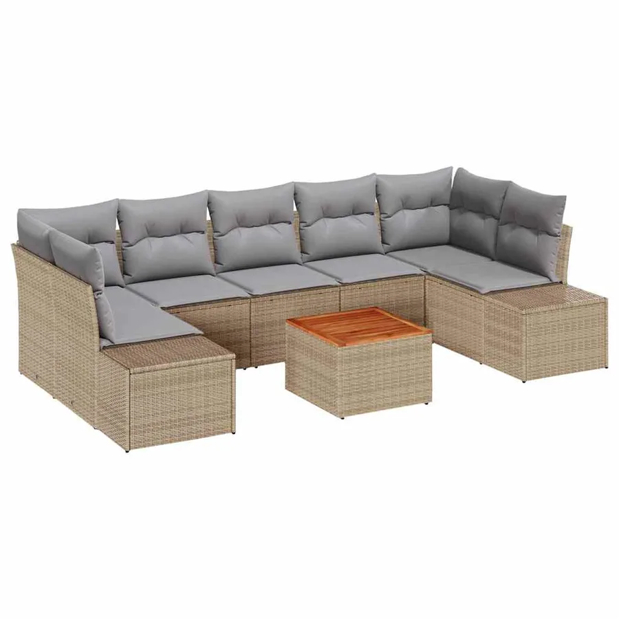 Ensemble de canapé de jardin avec coussin 8 pcs Beige polyrotin - 2