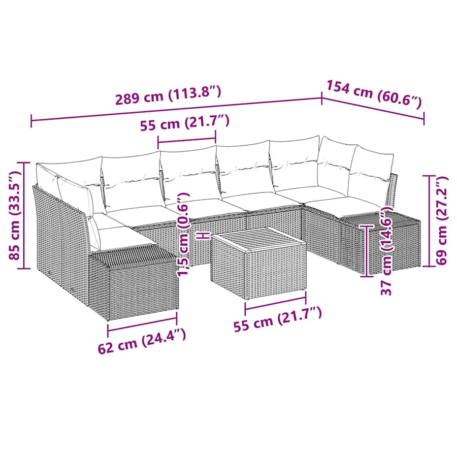 Ensemble de canapé de jardin avec coussin 8 pcs Beige polyrotin - 9