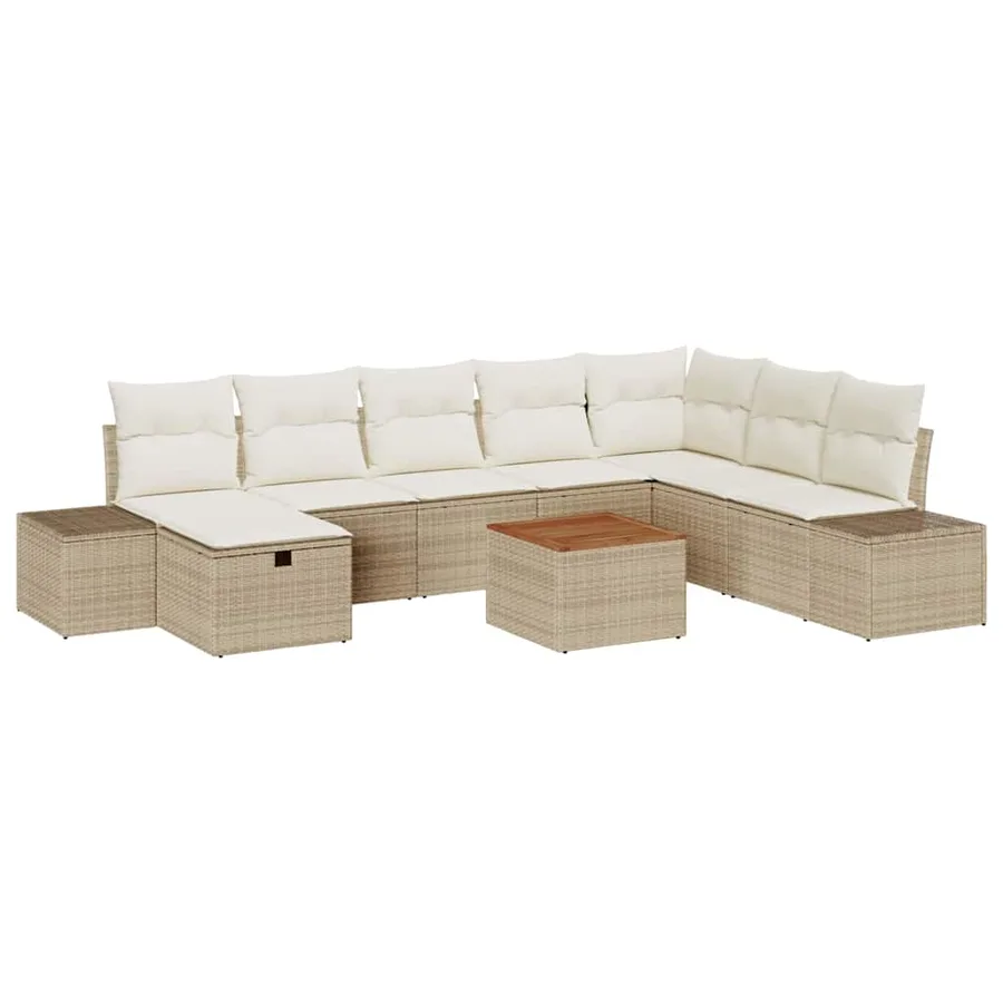 Ensemble de canapé de jardin avec coussin 9 pcs Beige polyrotin - 2