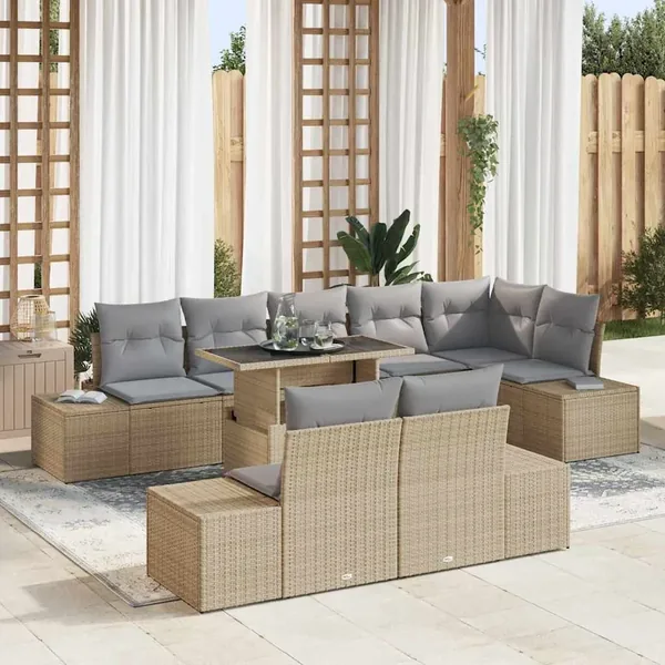 Ensemble de canapé de jardin 9 pcs Beige et Gris clair