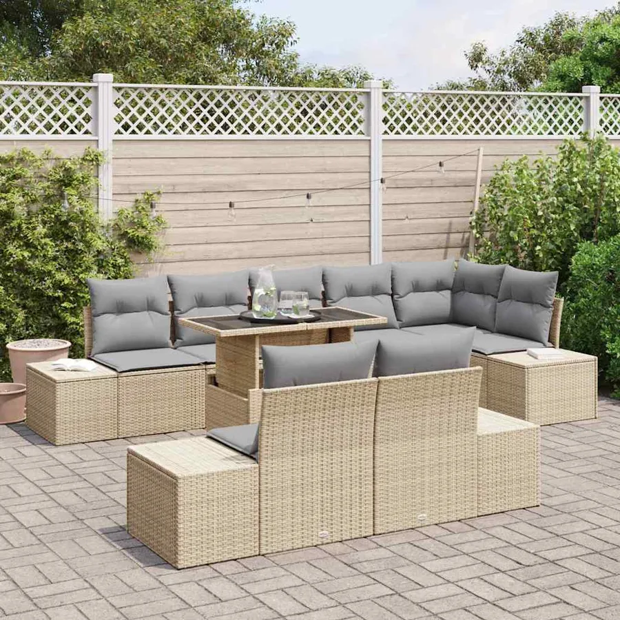 Ensemble de canapé de jardin 9 pcs Beige et Gris clair - 3