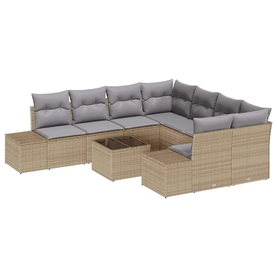 Ensemble de canapé de jardin avec coussin 9 pcs Beige polyrotin - 2