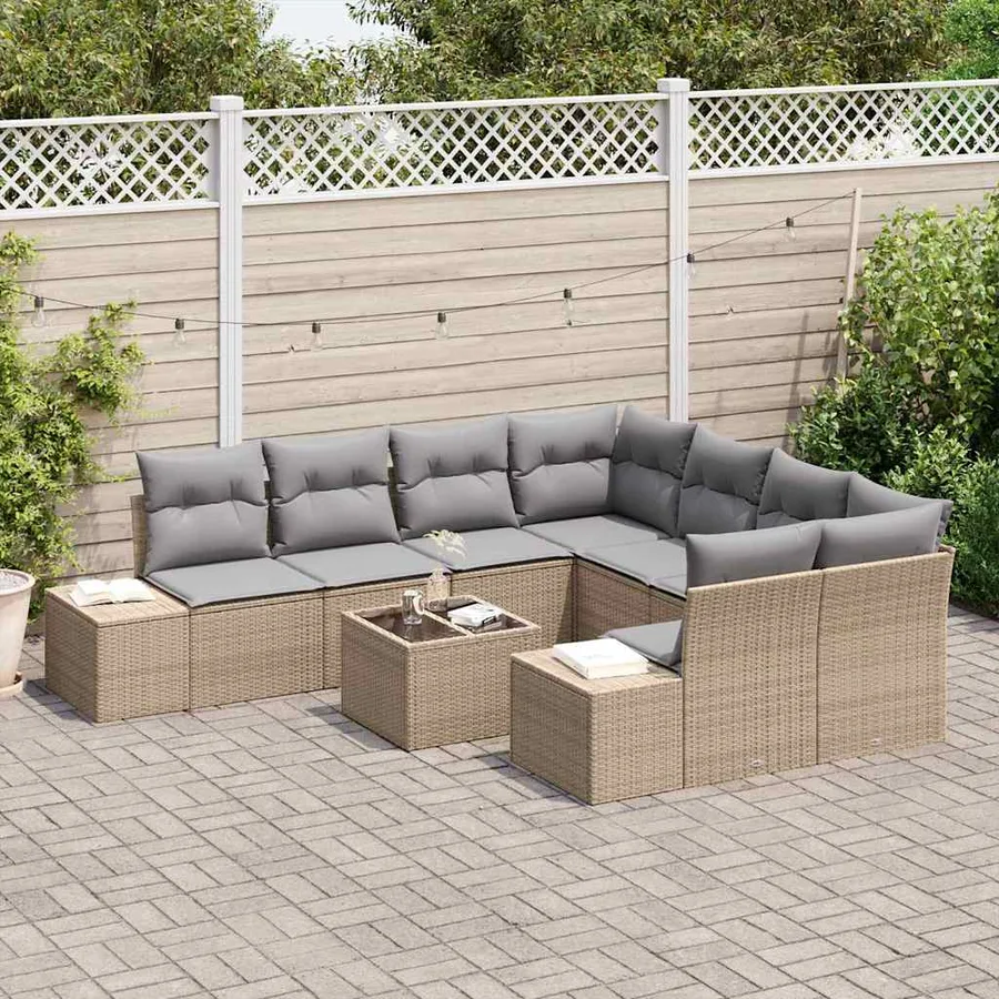 Ensemble de canapé de jardin avec coussin 9 pcs Beige polyrotin - 3