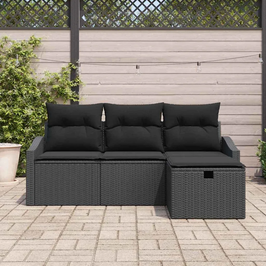 Ensemble de Canapés avec coussin 4 pcs Noir polyrotin - 3