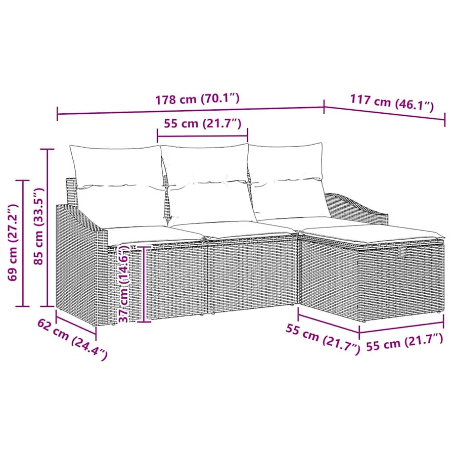 Ensemble de Canapés avec coussin 4 pcs Noir polyrotin - 9