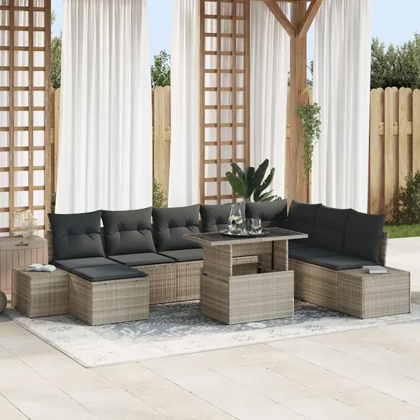 Ensemble de canapé de jardin 9 pcs Gris clair polyrotin