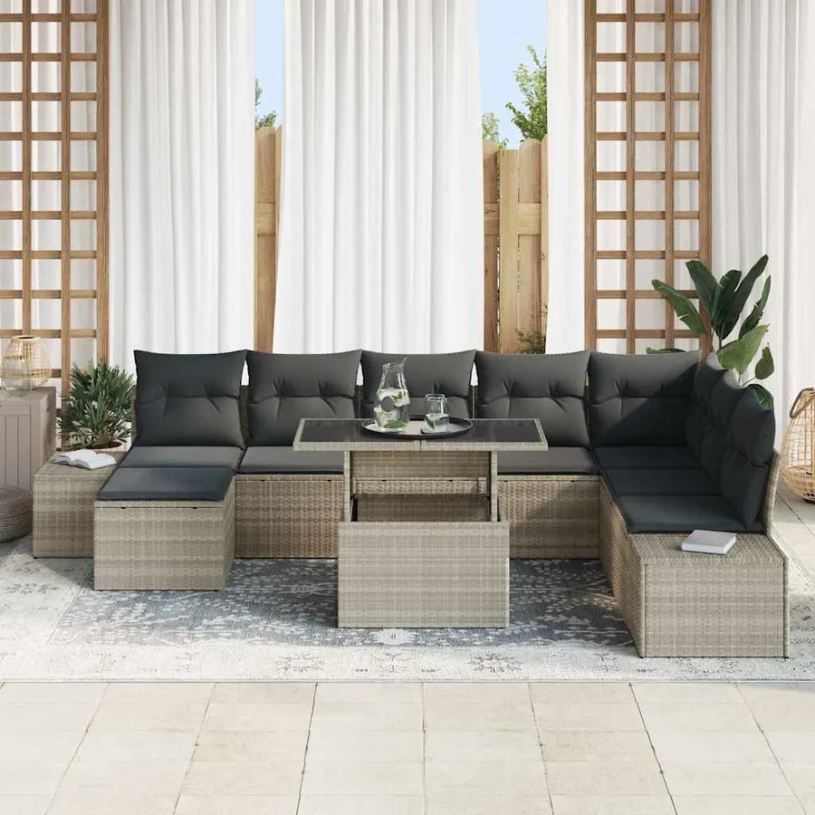 Ensemble de canapé de jardin 9 pcs Gris clair polyrotin - 3